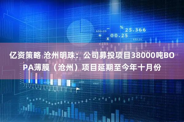 亿资策略 沧州明珠：公司募投项目38000吨BOPA薄膜（沧州）项目延期至今年十月份