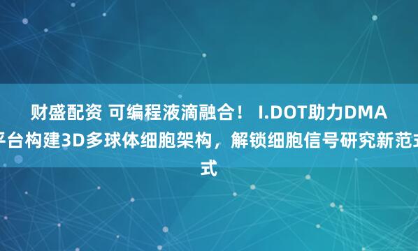 财盛配资 可编程液滴融合！ I.DOT助力DMA平台构建3D多球体细胞架构，解锁细胞信号研究新范式