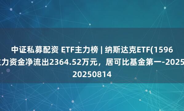 中证私募配资 ETF主力榜 | 纳斯达克ETF(159632)主力资金净流出2364.52万元，居可比基金第一-20250814